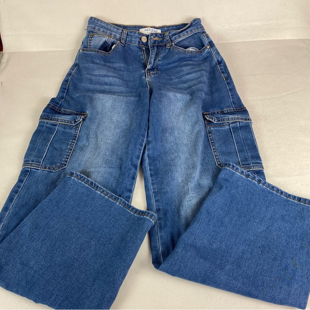 Wax Jean Cargo Straight Leg Denim Blue Jeans Size 1/25